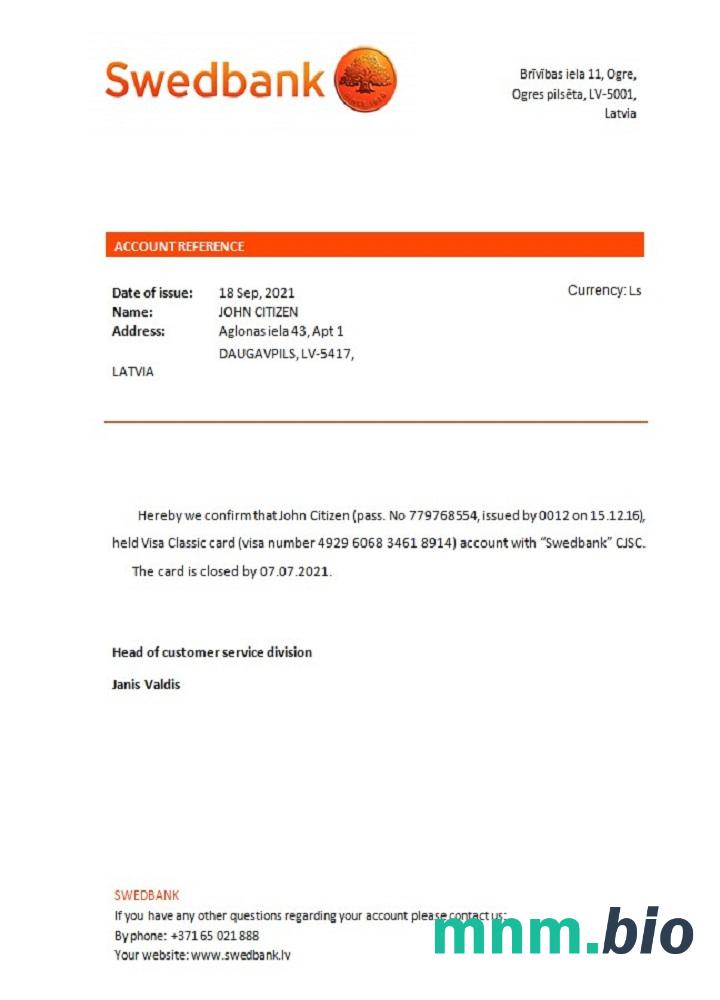 Przykład zamknięcia Łotwy Swedbank w formatach Word i PDF